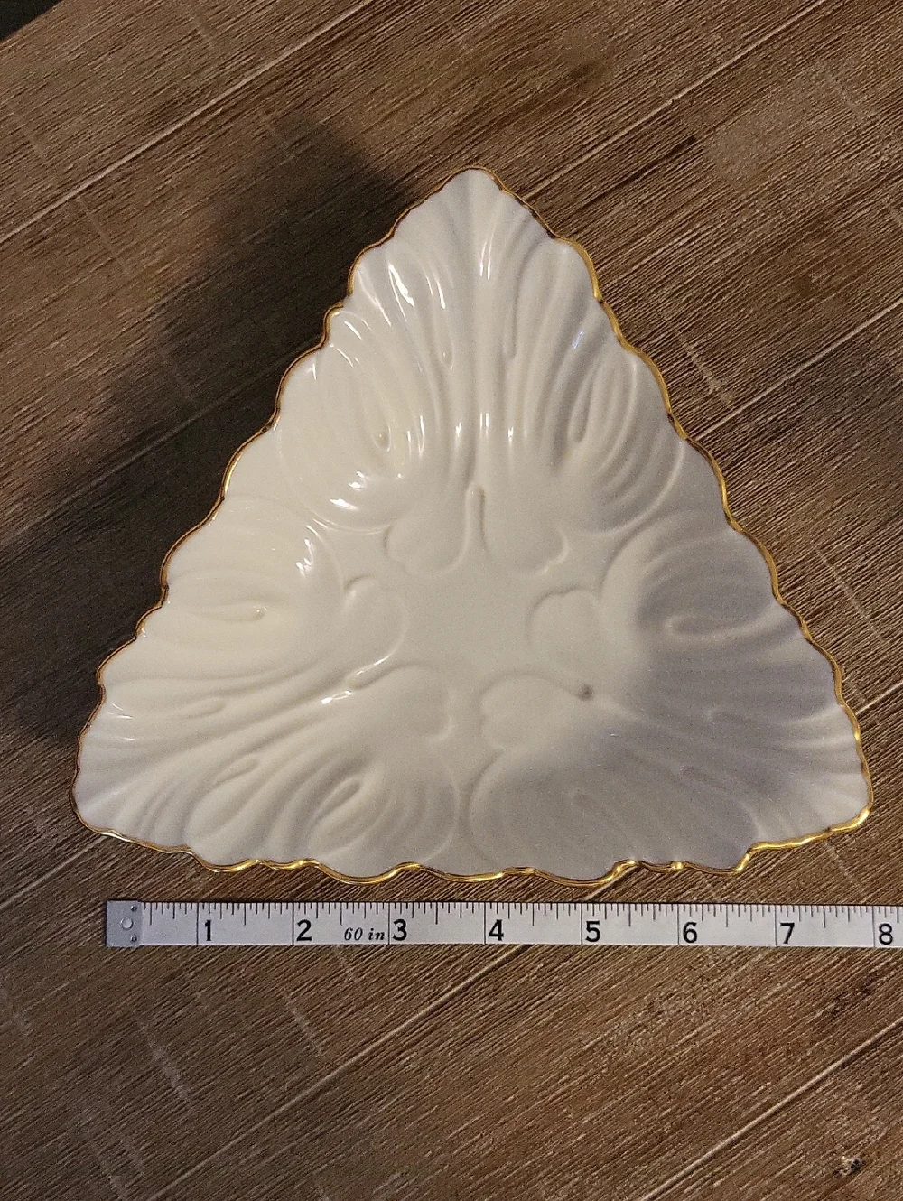 Lenox White Porcelain Triangular  Trinket Dish with 24k Gold Rim